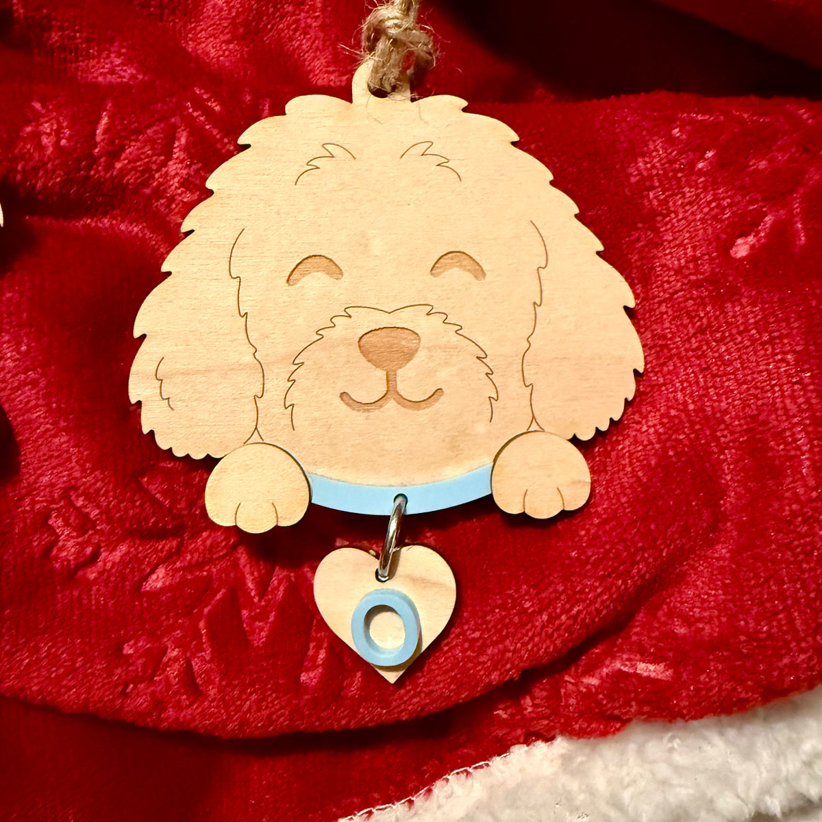Personalised Pet Dog  and Cat Ornament | Custom Maple Wood Christmas Tree Ornament with Name Initial & Collar Colour