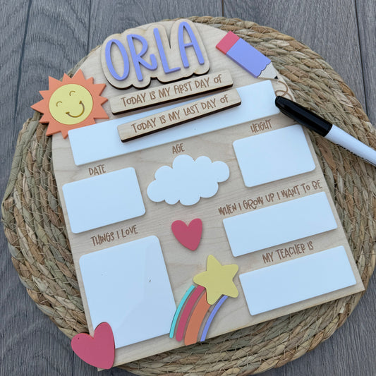 Personalised Reusable First and Last Day of School Board with Shooting Star