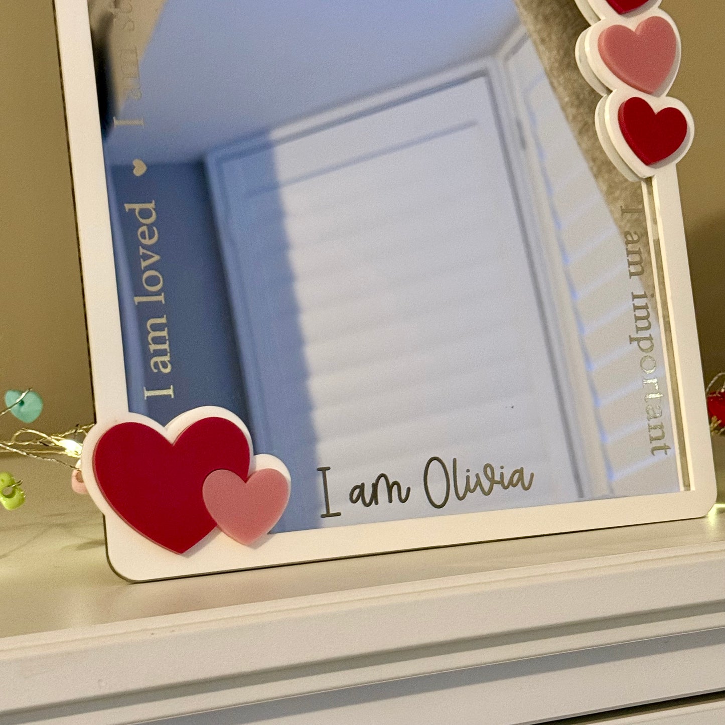 Personalised Affirmation Mirror with Heart Design for Child’s Bedroom