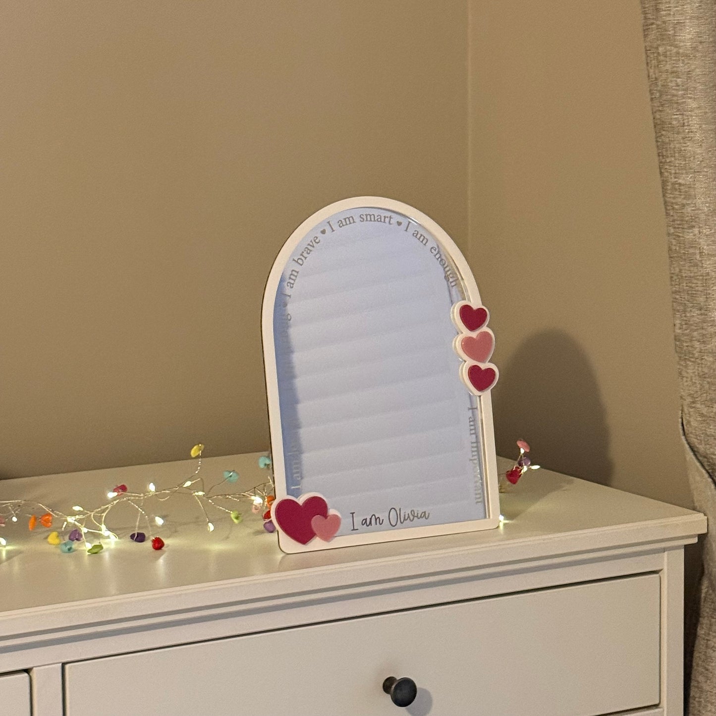 Personalised Affirmation Mirror with Heart Design for Child’s Bedroom