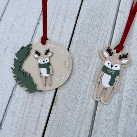Personalised Woodland Deer Christmas Decoration