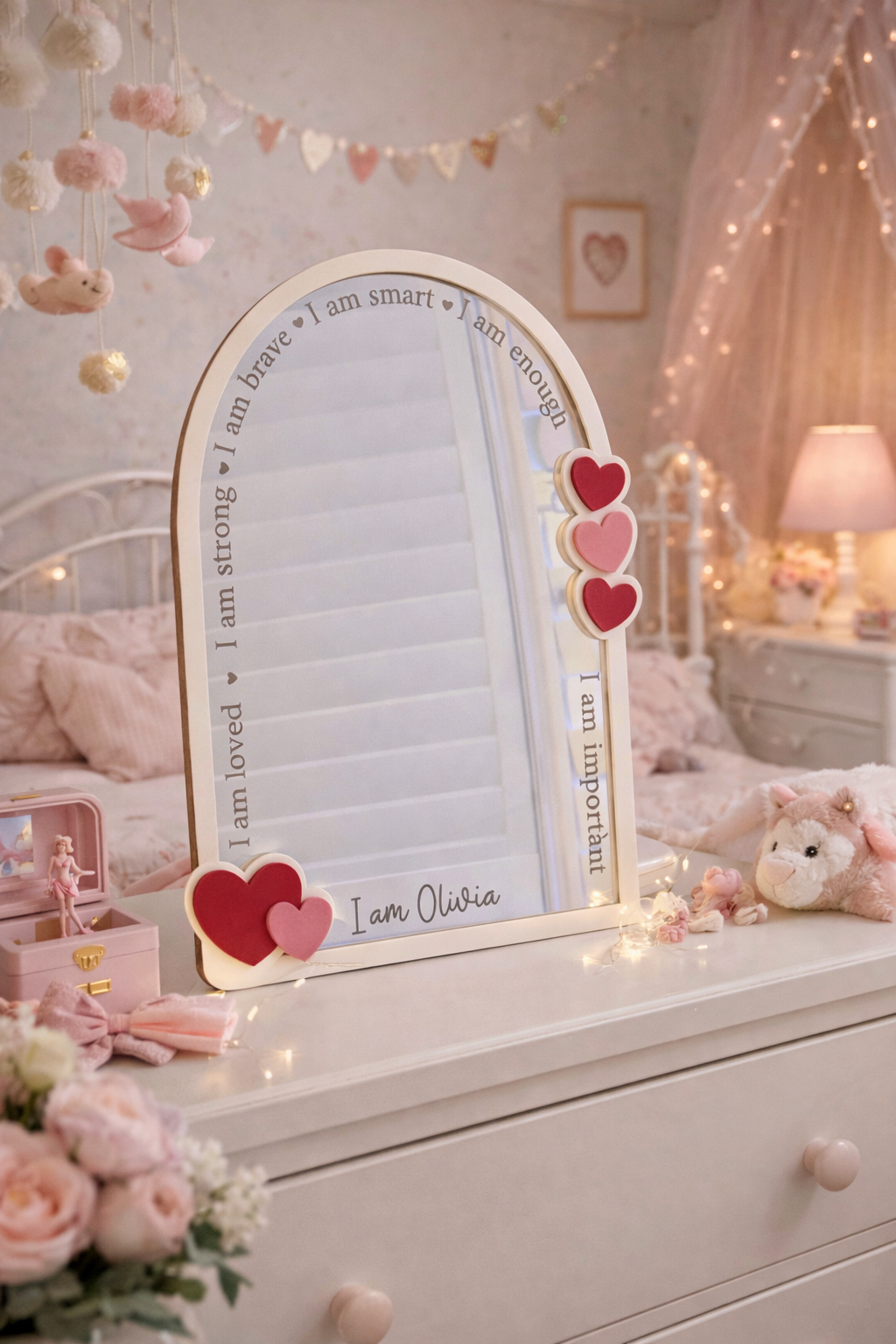 Personalised Affirmation Mirror with Heart Design for Child’s Bedroom