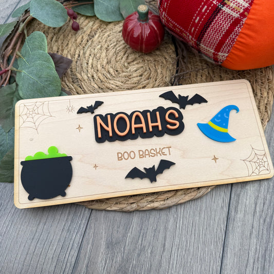Personalised Halloween Boo Basket Plaque | Witch & Wizard Boo Basket Tag | Custom Halloween Keepsake | Magical Halloween Gift |