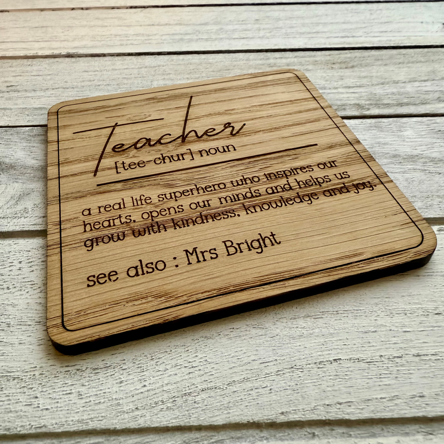 Personalised Teacher Definition Oak Veneer Coaster | Custom Teacher Gift | End of Term Gift | Thank You Teacher | Teacher Appreciation Gift