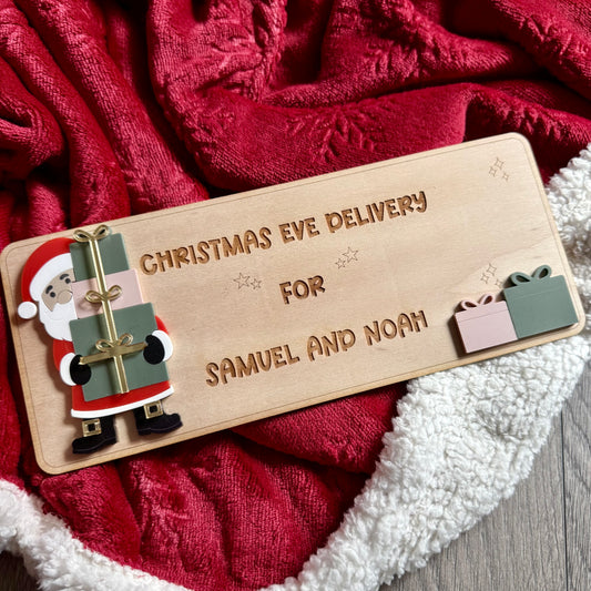 Personalised Christmas Eve Box Plaque | Acrylic Peeking Santa Sign | Custom December Box Decoration |
