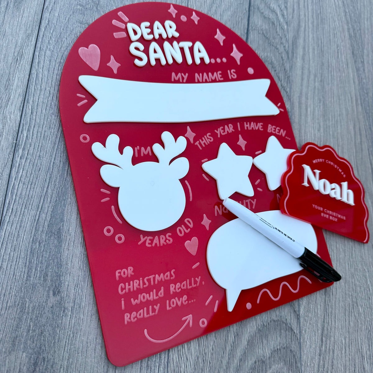 Personalised Dear Santa Board | Acrylic Board with Reuseable whiteboard