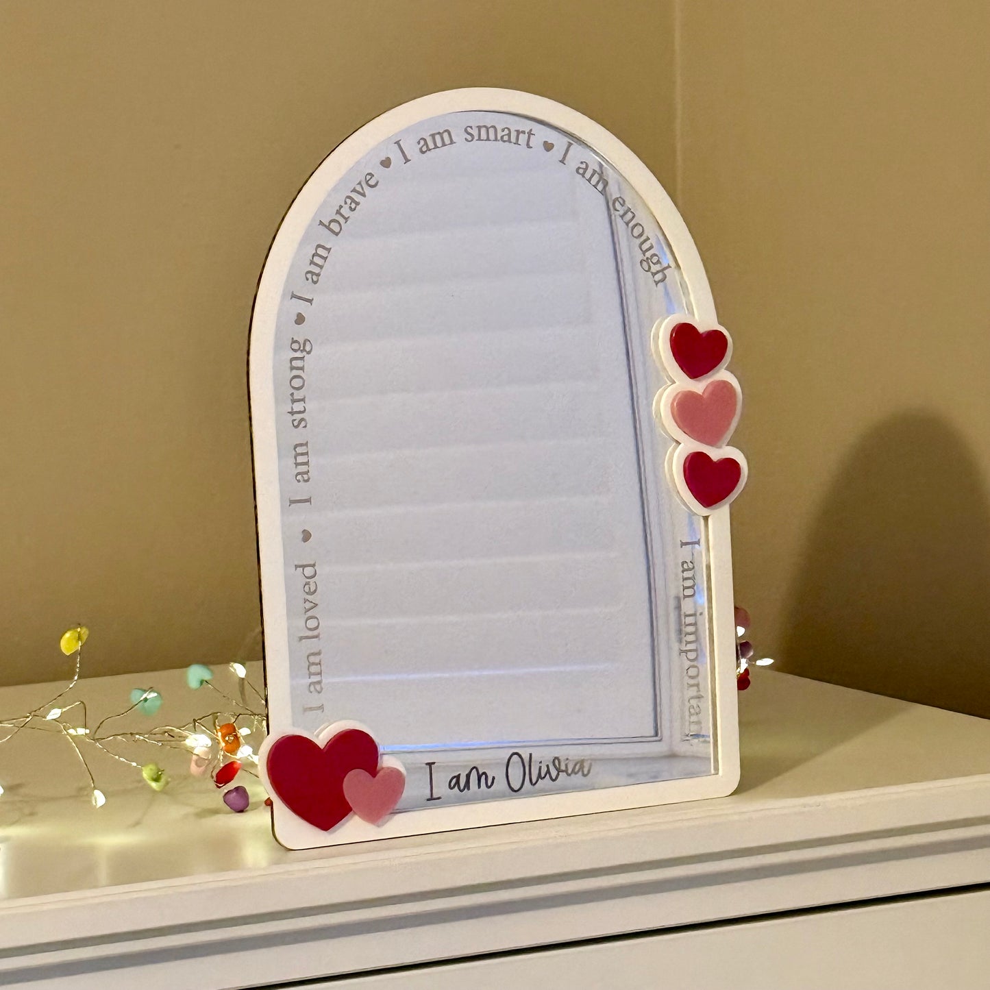 Personalised Affirmation Mirror with Heart Design for Child’s Bedroom