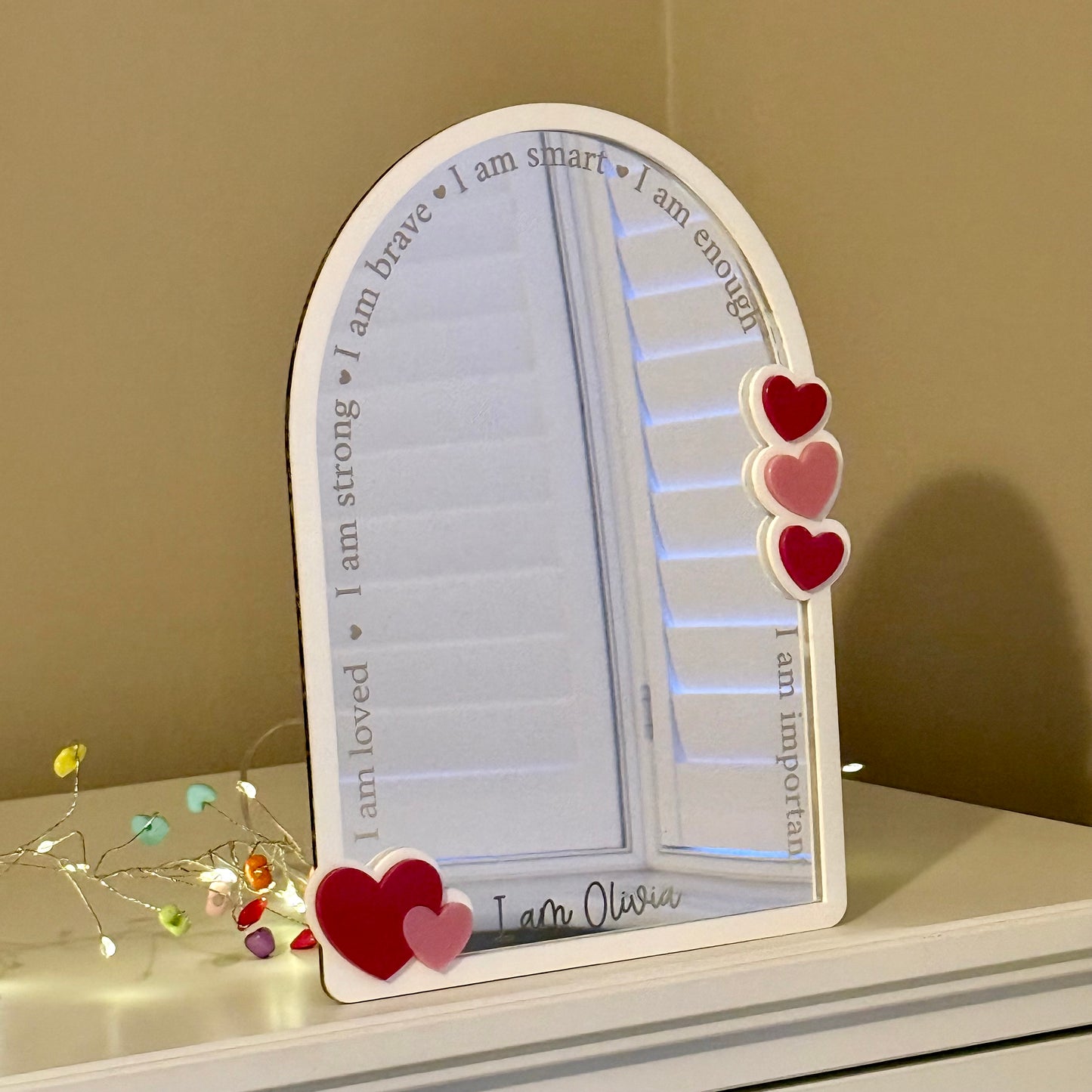 Personalised Affirmation Mirror with Heart Design for Child’s Bedroom