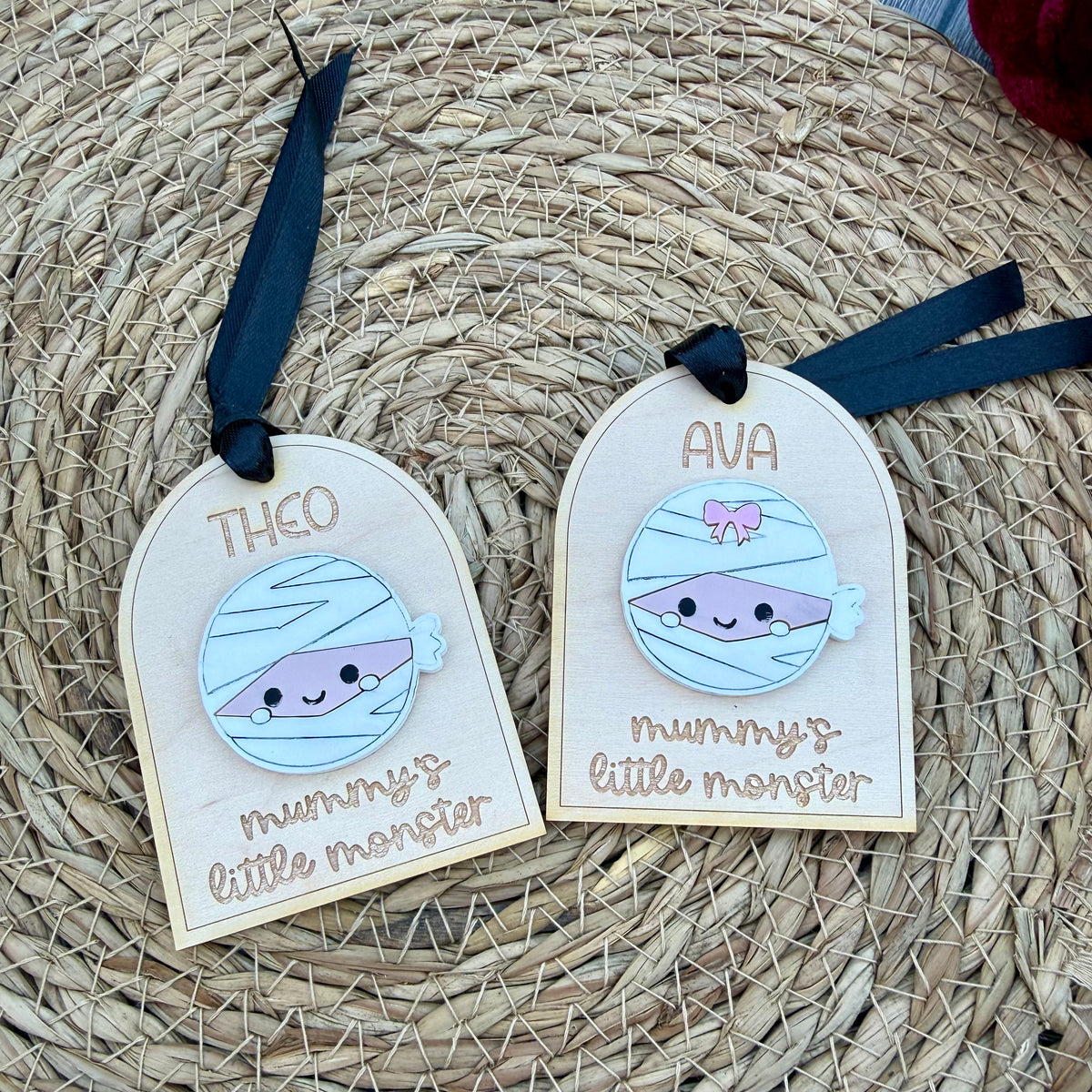 Personalised Mini Monster Boo Basket Tags | Engraved Halloween Name Tag | Frankenstein | Werewolf | Mummy | Vampire