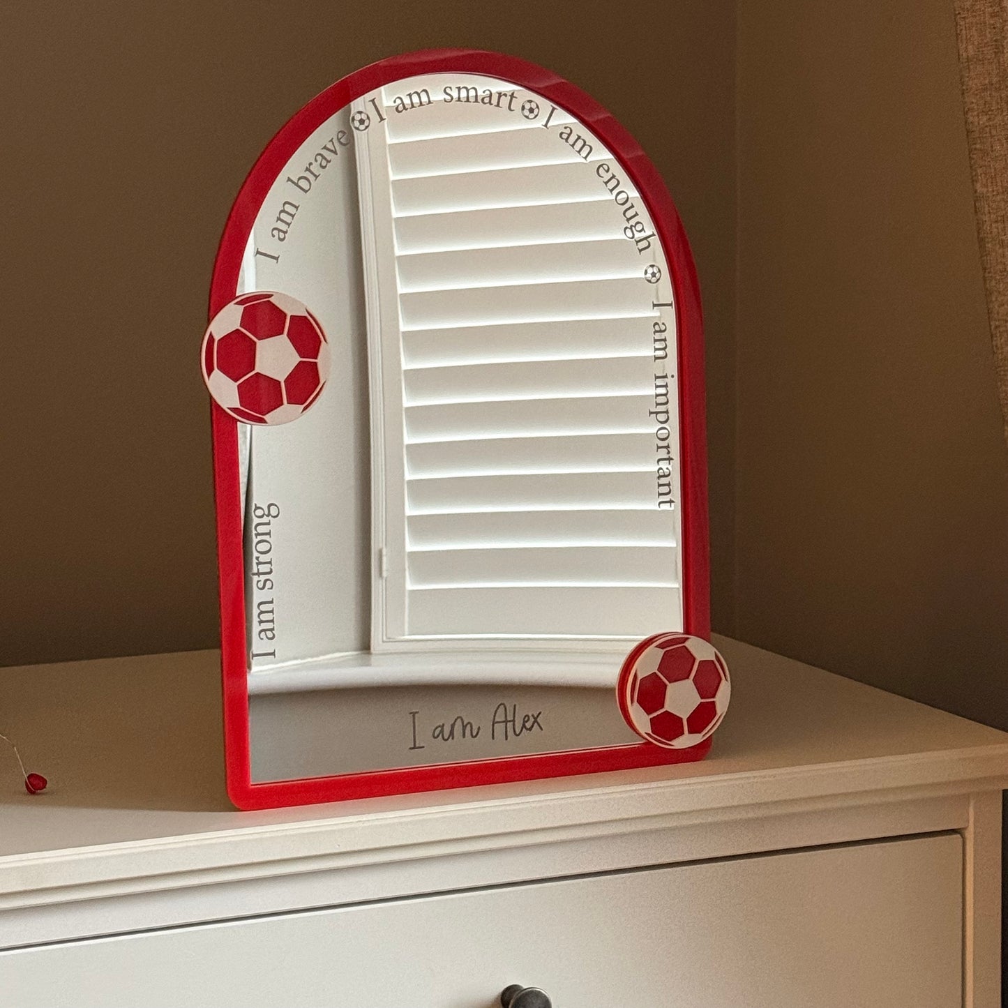 Personalised Affirmation Mirror with Football Design for Child’s Bedroom