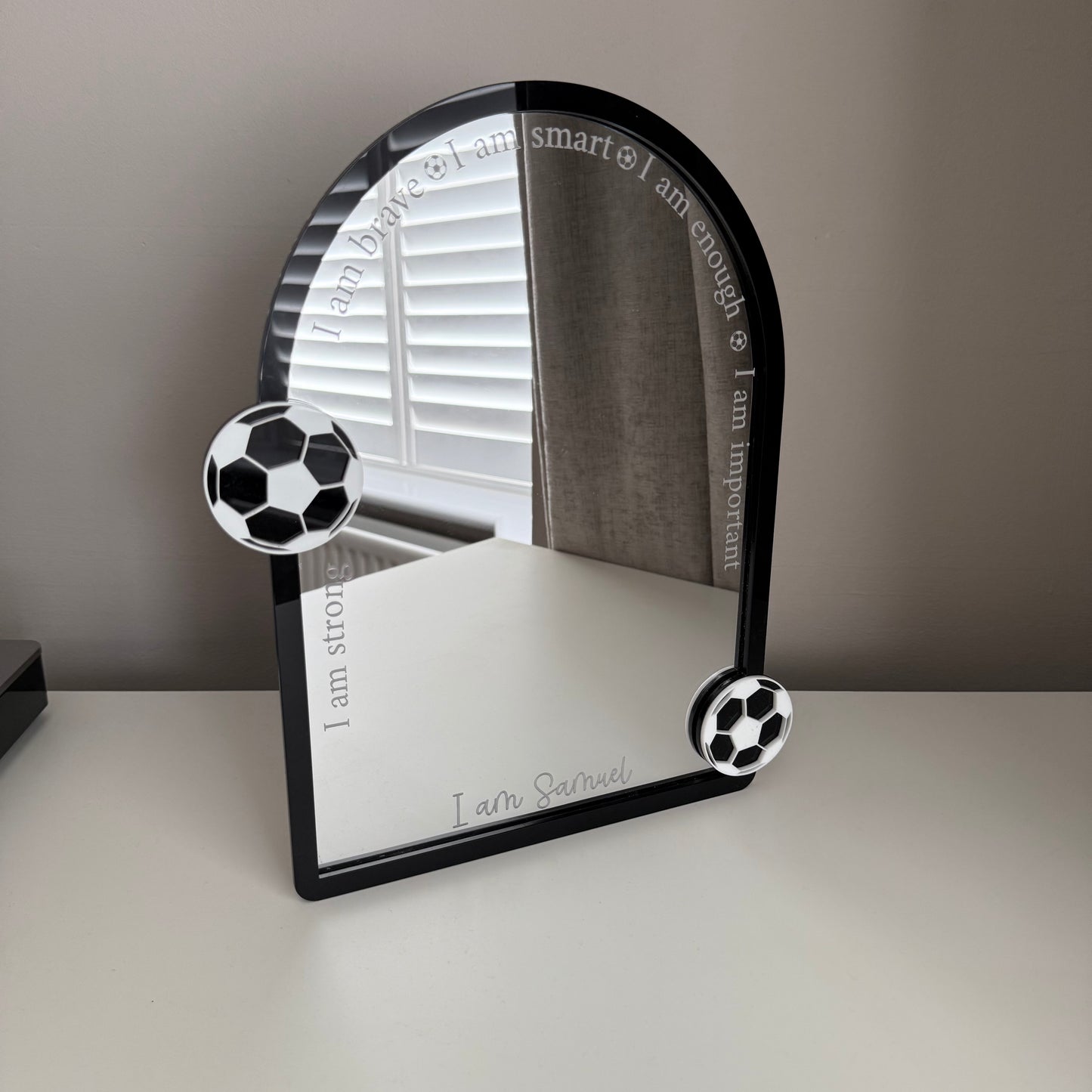 Personalised Affirmation Mirror with Football Design for Child’s Bedroom