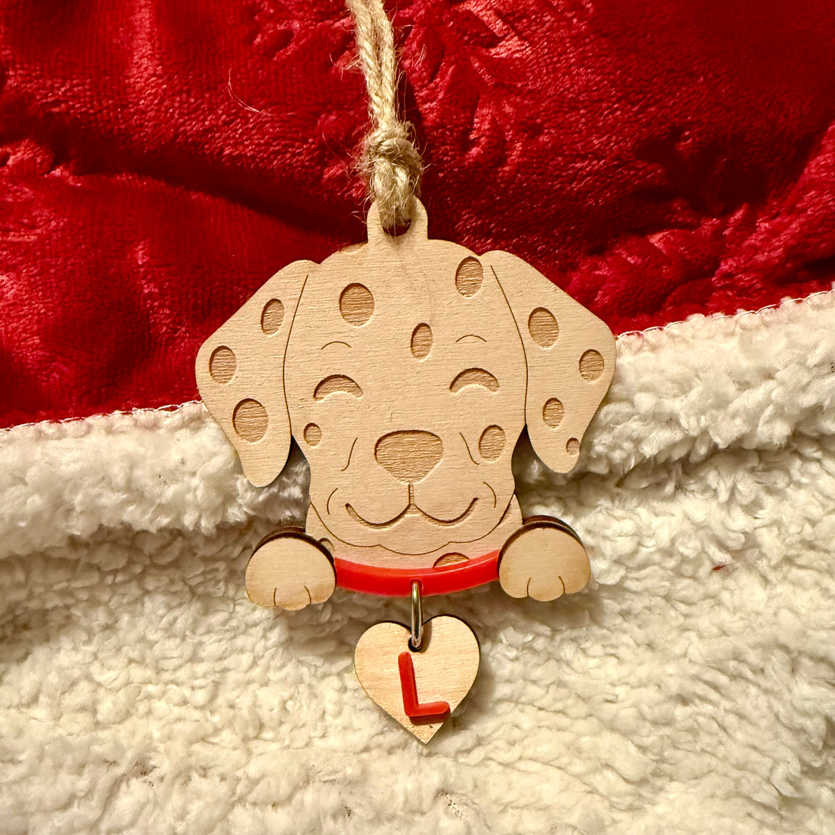 Personalised Pet Dog  and Cat Ornament | Custom Maple Wood Christmas Tree Ornament with Name Initial & Collar Colour