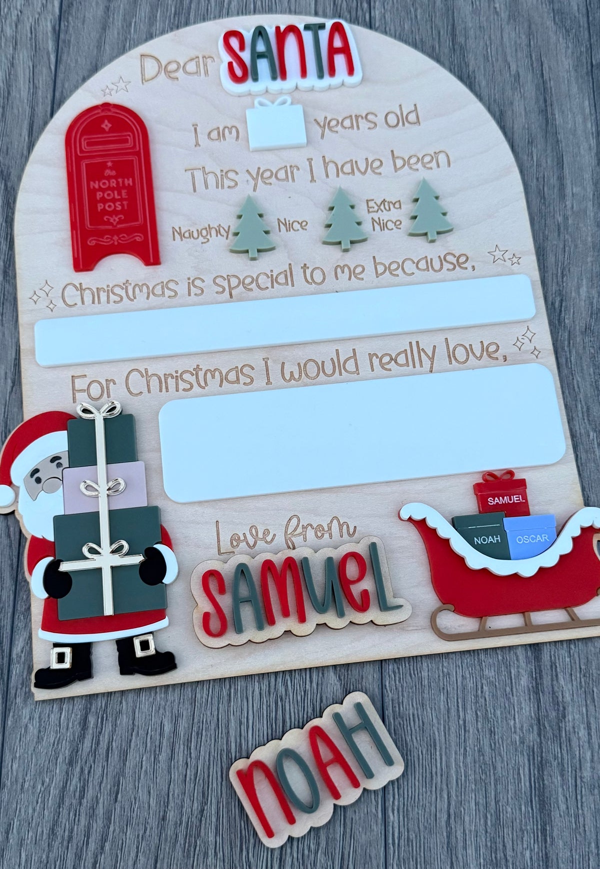 Personalised Dear Santa with Sleigh Board| Maple Wood with Reusable White Board | Letter to Santa