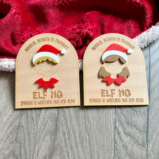 Personalised Elf HQ Arch Sign | Magical Activity In Progress Sign | Elf Arrival Christmas Sign | Elf on the Shelf Accessory