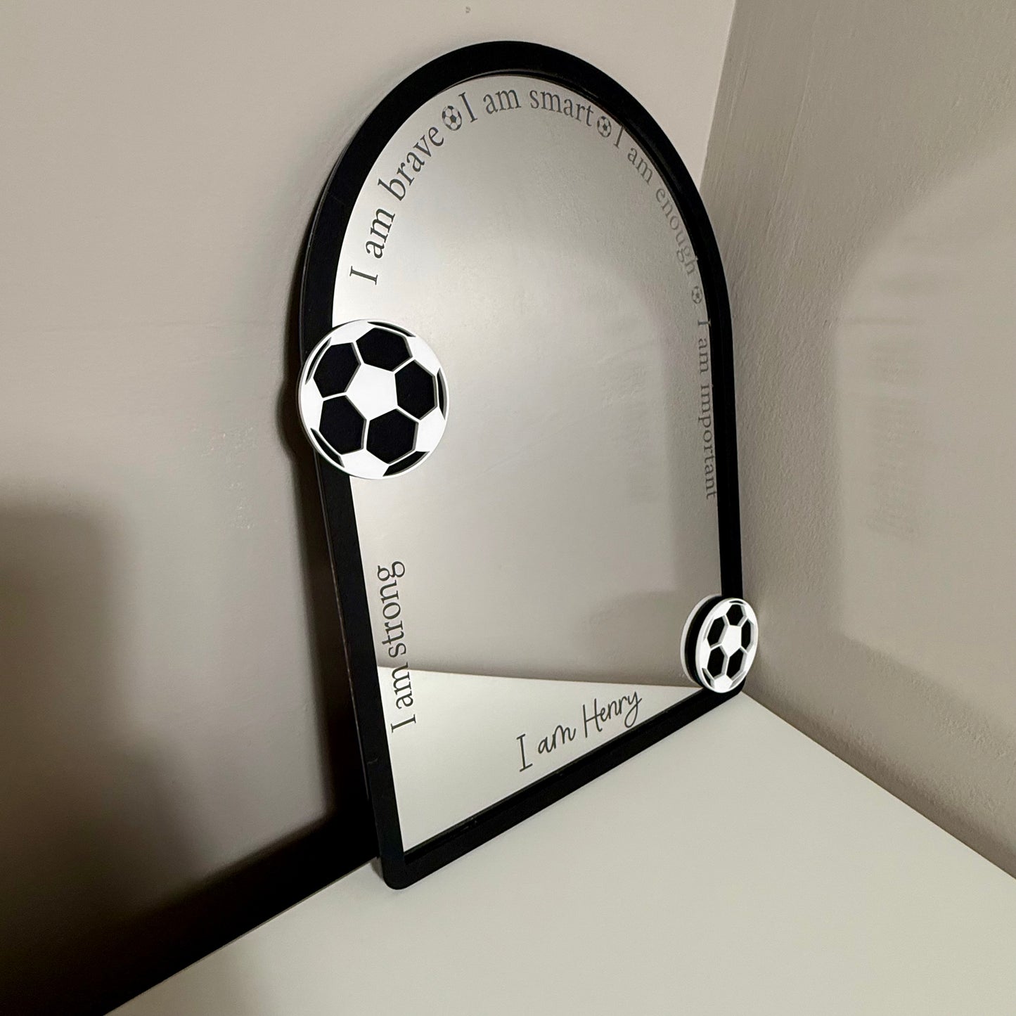 Personalised Affirmation Mirror with Football Design for Child’s Bedroom