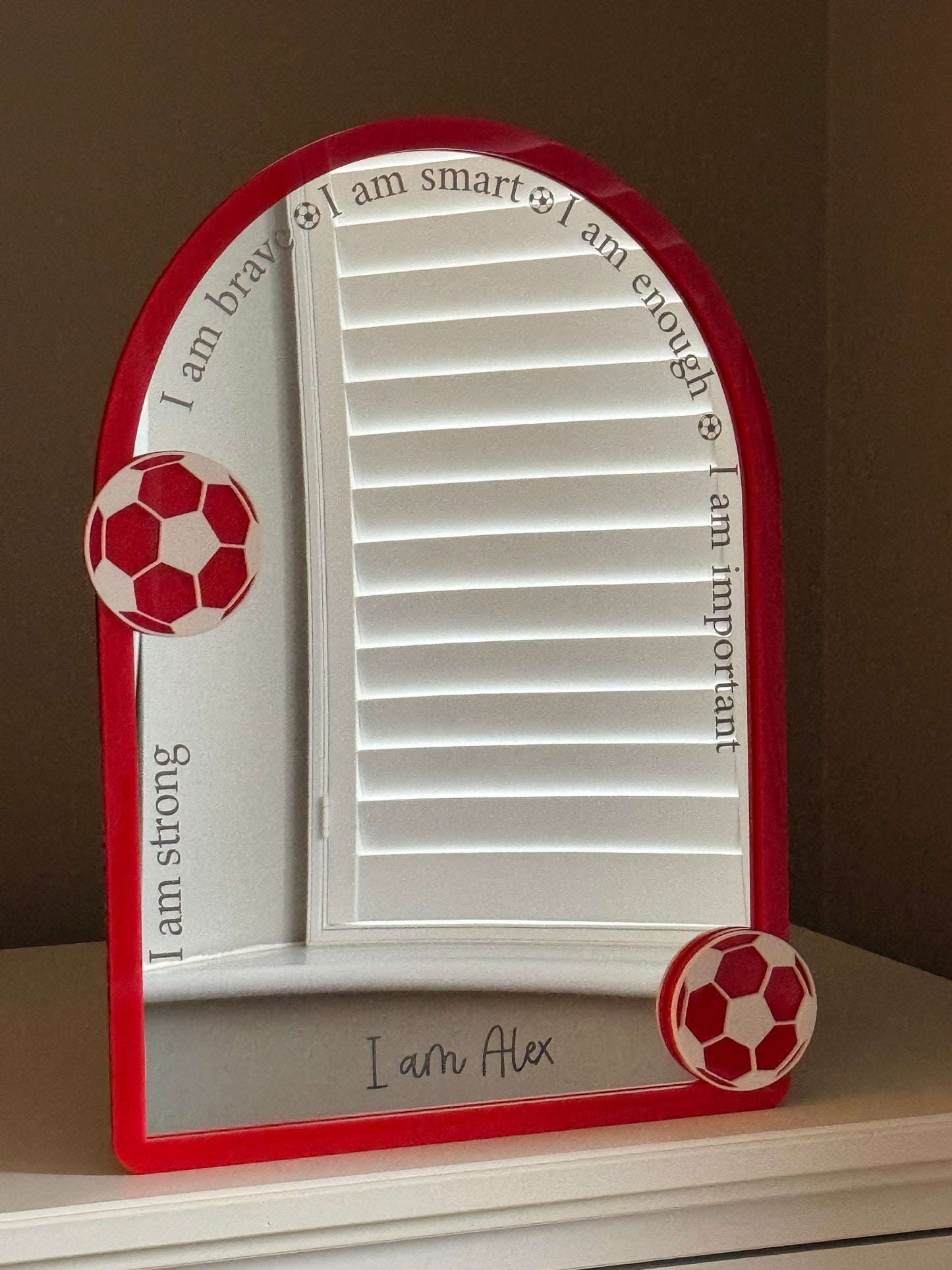 Personalised Affirmation Mirror with Football Design for Child’s Bedroom