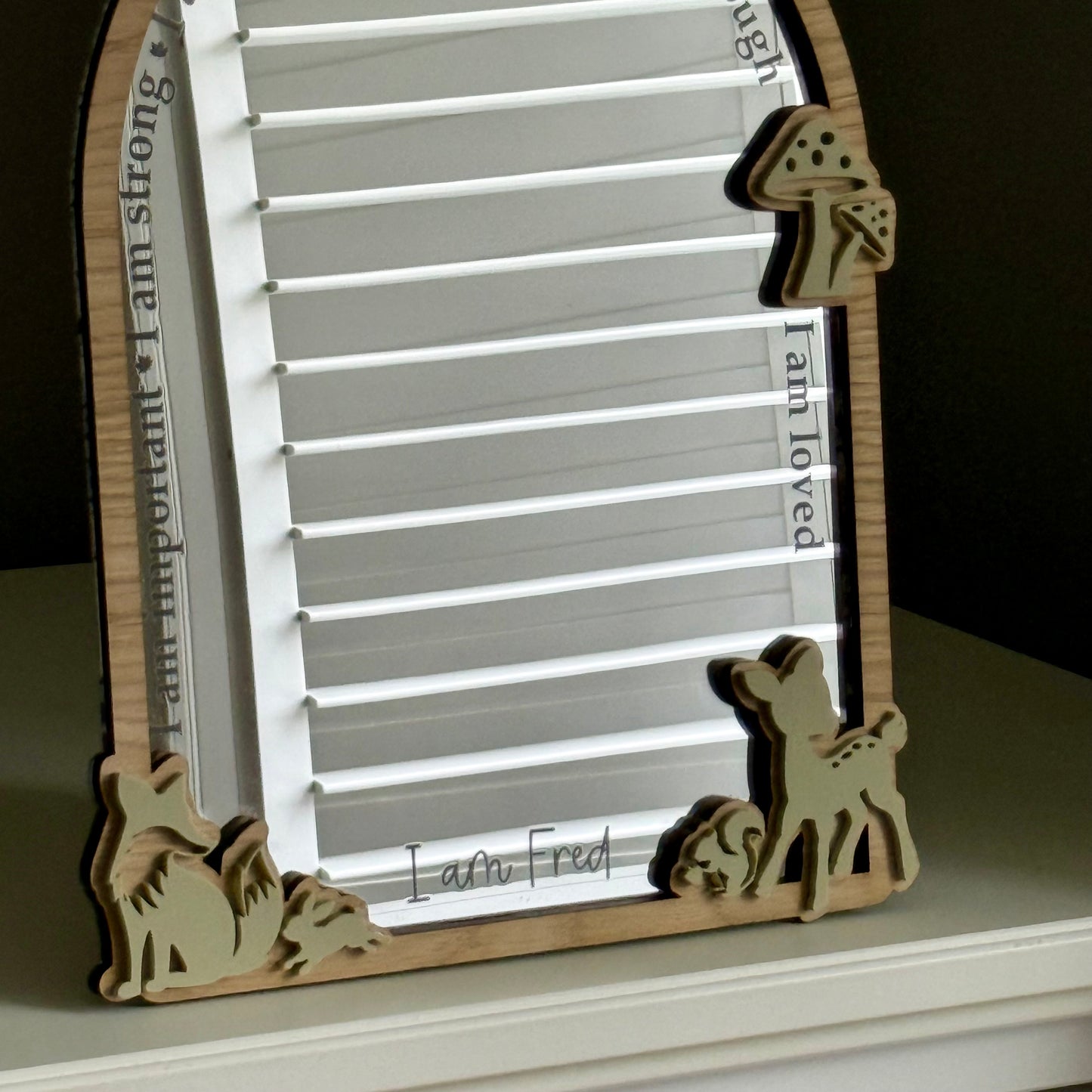 Personalised Affirmation Mirror with Woodland Design for Child’s Bedroom