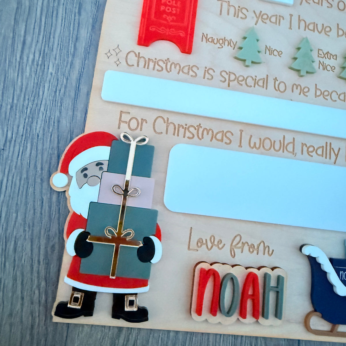 Personalised Dear Santa with Sleigh Board| Maple Wood with Reusable White Board | Letter to Santa