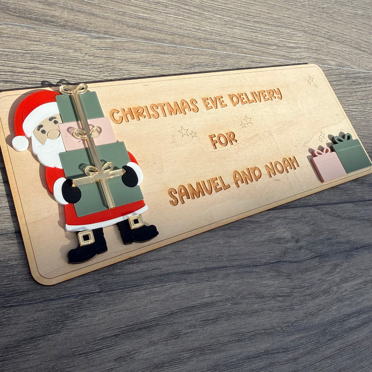 Personalised Christmas Eve Box Plaque | Acrylic Peeking Santa Sign | Custom December Box Decoration |