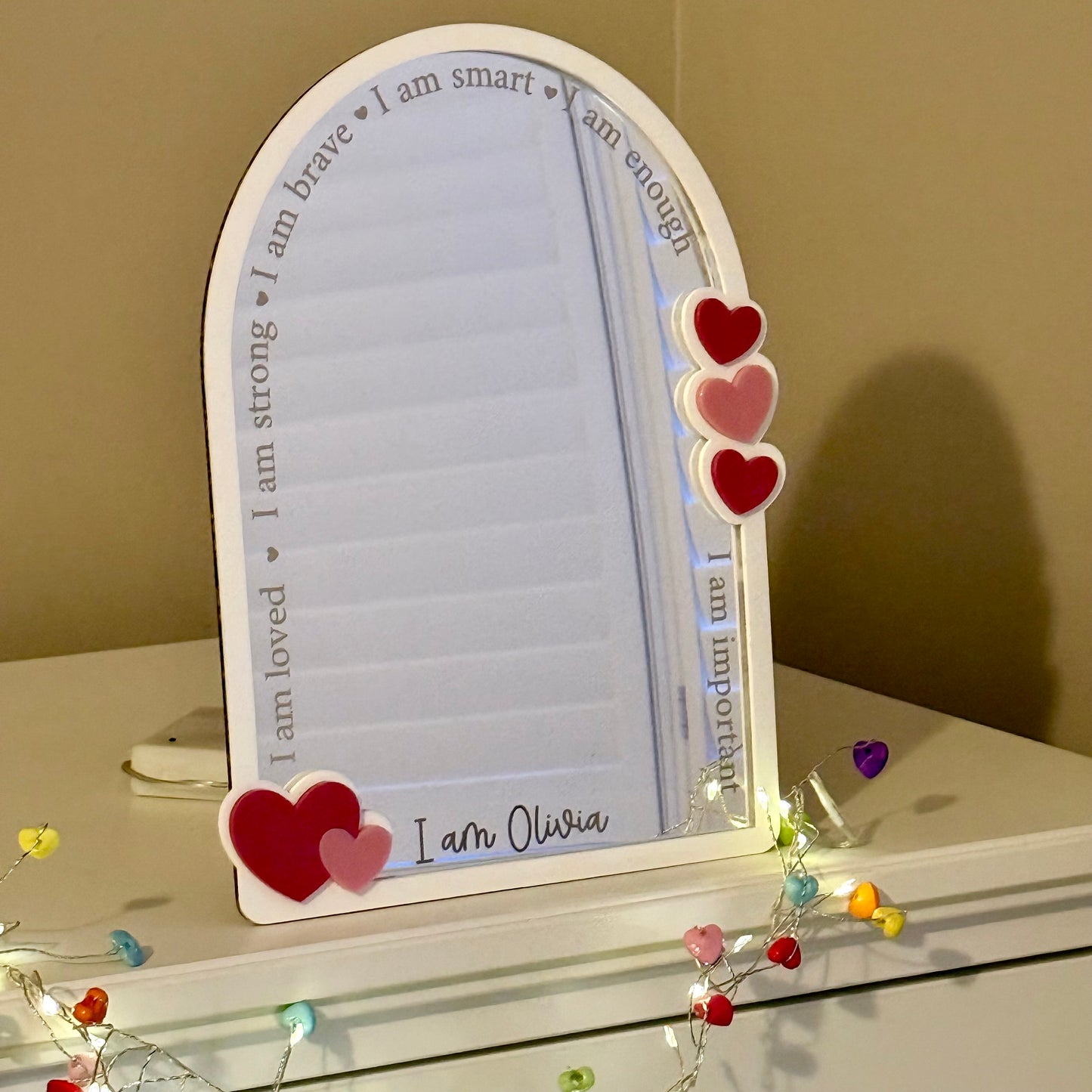 Personalised Affirmation Mirror with Heart Design for Child’s Bedroom