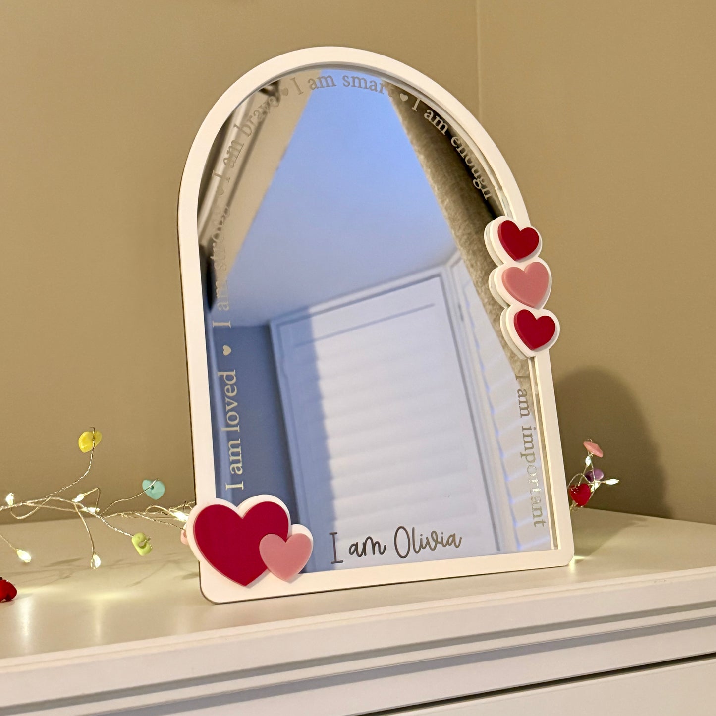 Personalised Affirmation Mirror with Heart Design for Child’s Bedroom