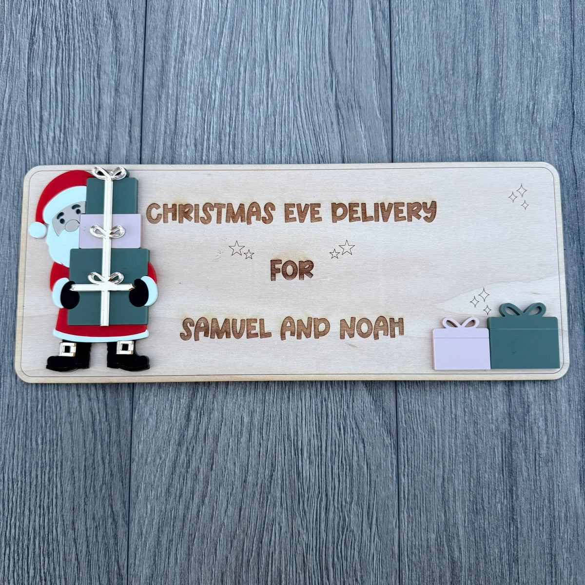 Personalised Christmas Eve Box Plaque | Acrylic Peeking Santa Sign | Custom December Box Decoration |