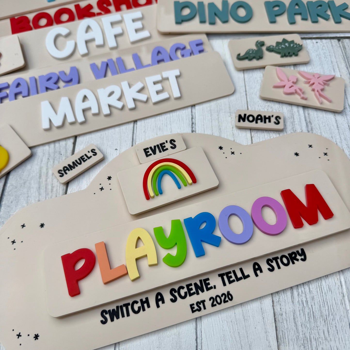 Personalised Pretend Play Switch A Scene Starter Pack | Role Play Sign with Interchangeable Scenarios