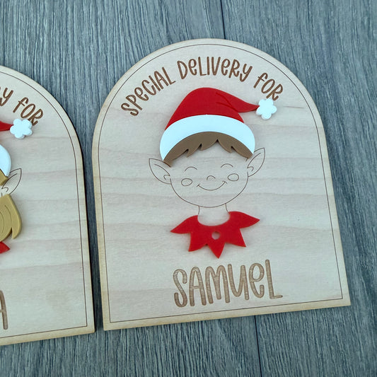 Personalised Special Delivery Elf Arch | Elf Arrival Sign | Christmas Eve Box Plaque