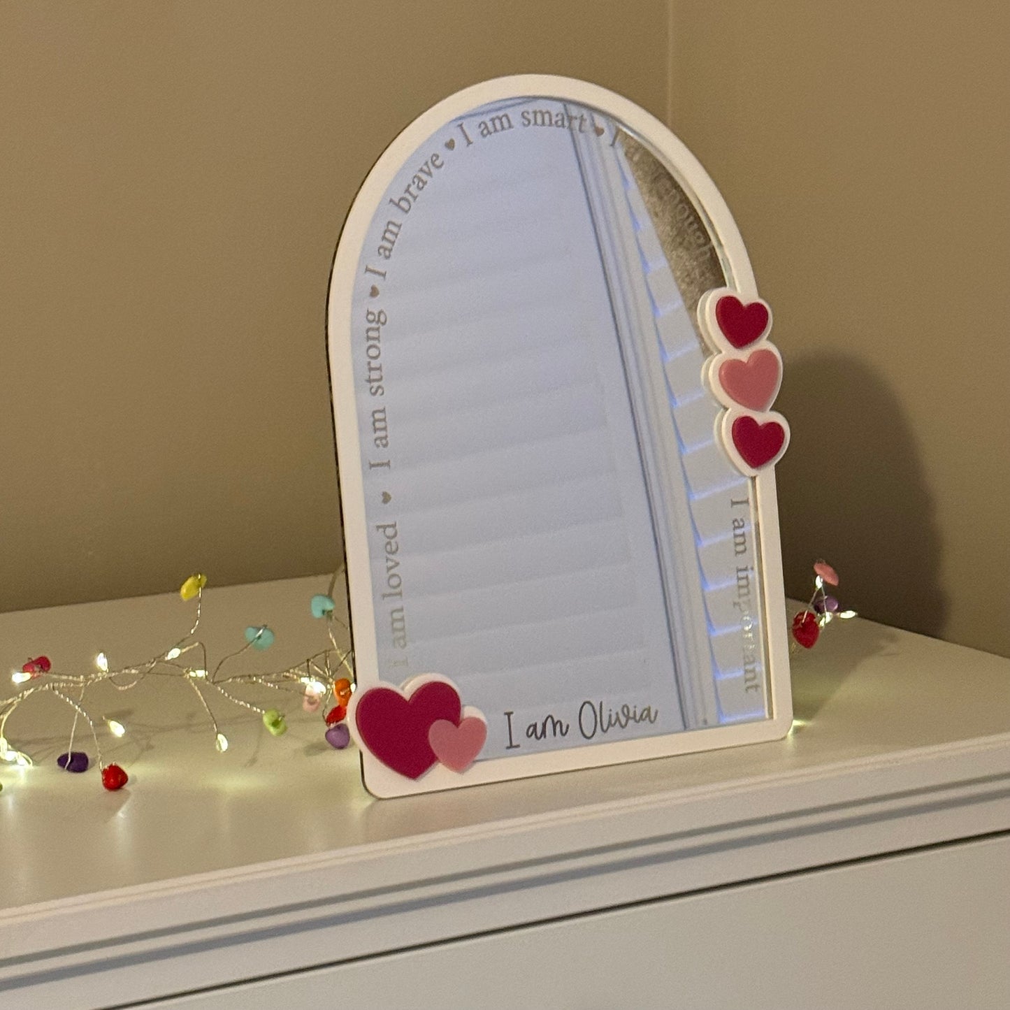 Personalised Affirmation Mirror with Heart Design for Child’s Bedroom