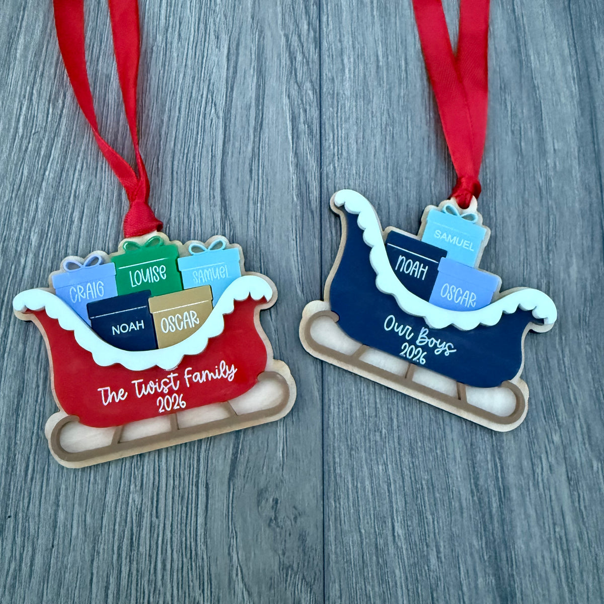 Personalised Family Christmas Sleigh Decoration | Custom Name Present Sleigh | Family Keepsake Gift |