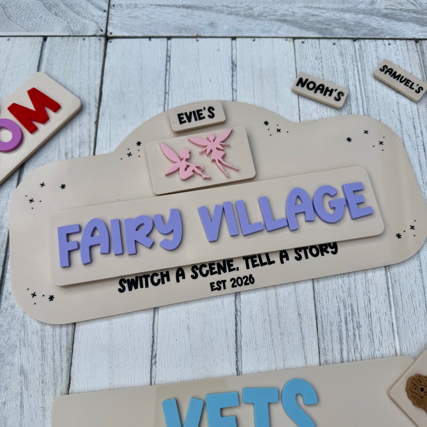 Personalised Pretend Play Switch A Scene Starter Pack | Role Play Sign with Interchangeable Scenarios