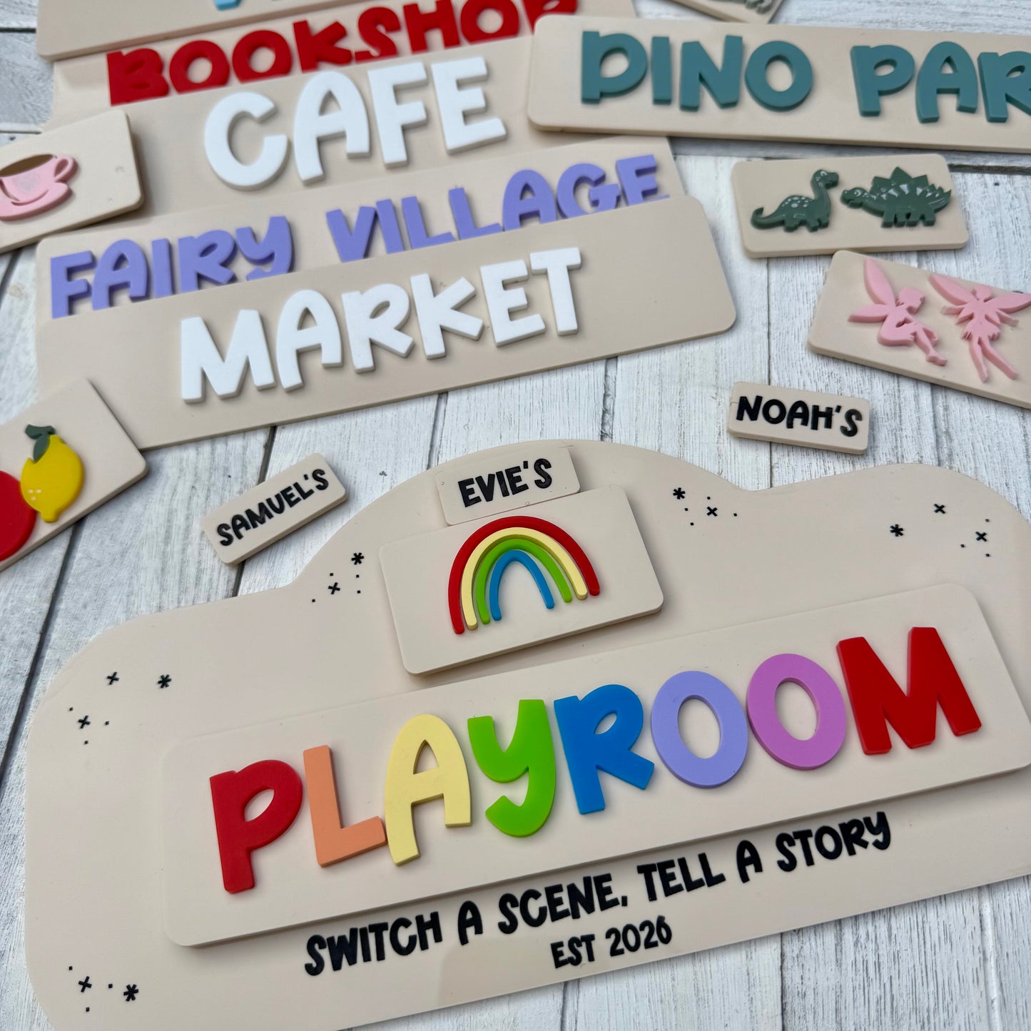 Personalised Pretend Play Switch A Scene Starter Pack | Role Play Sign with Interchangeable Scenarios