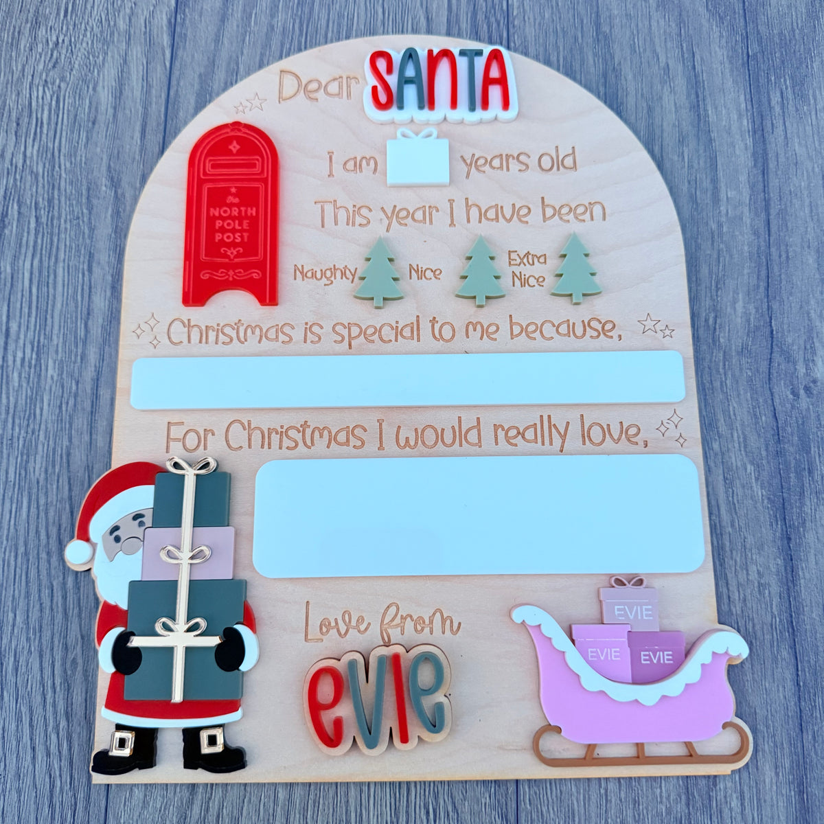 Personalised Dear Santa with Sleigh Board| Maple Wood with Reusable White Board | Letter to Santa