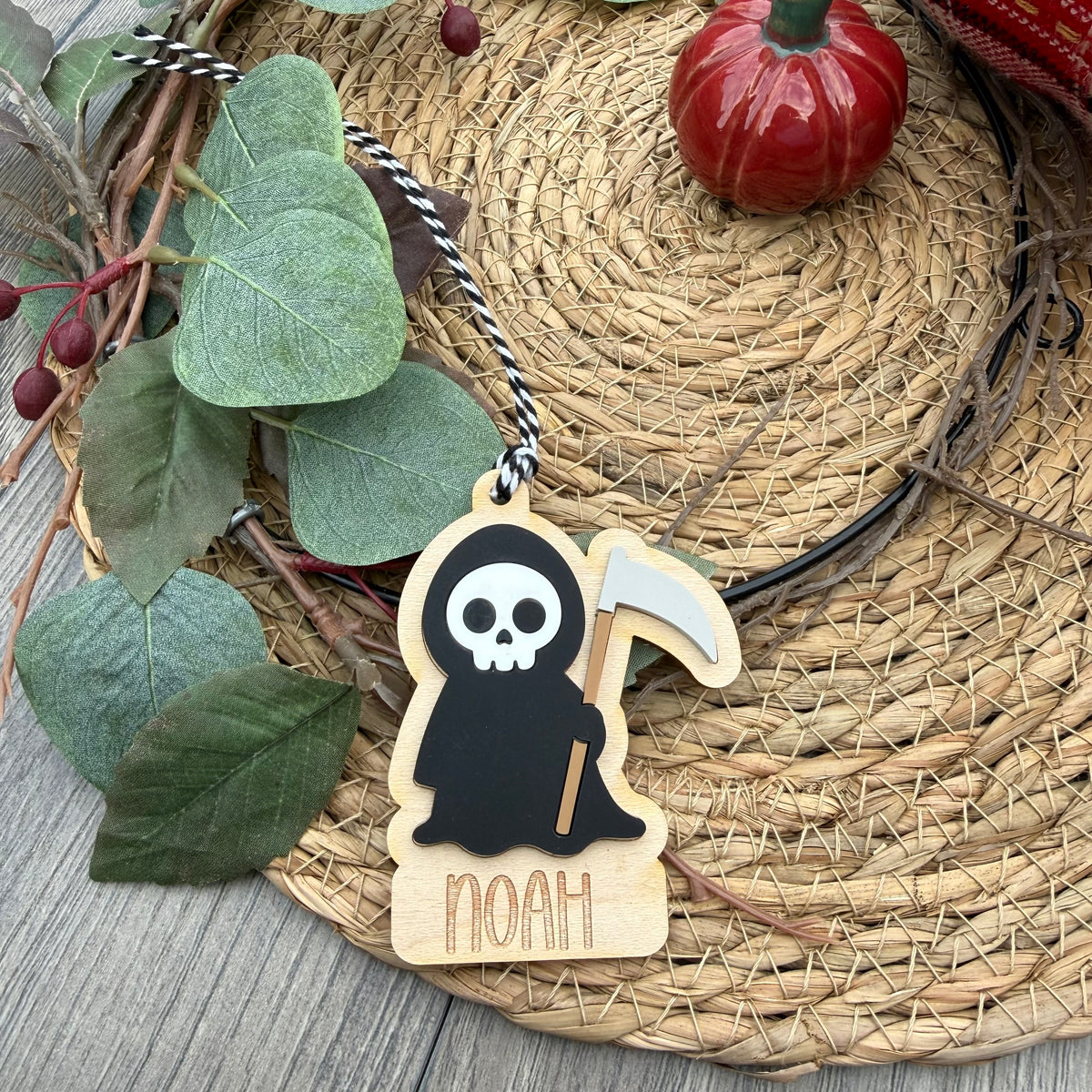 Personalised Grim Reaper Boo Basket Tag | Halloween Basket Name Tag |