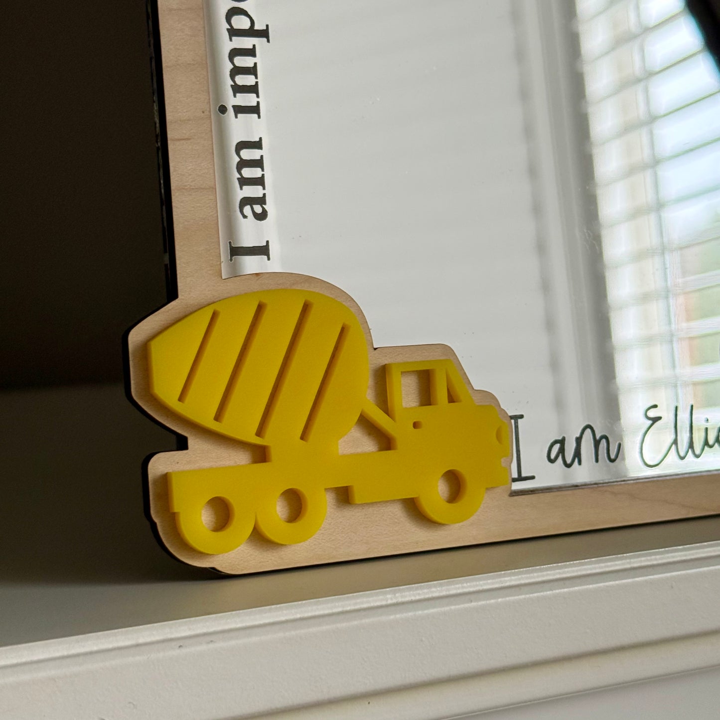 Personalised Affirmation Mirror with Construction Design for Child’s Bedroom
