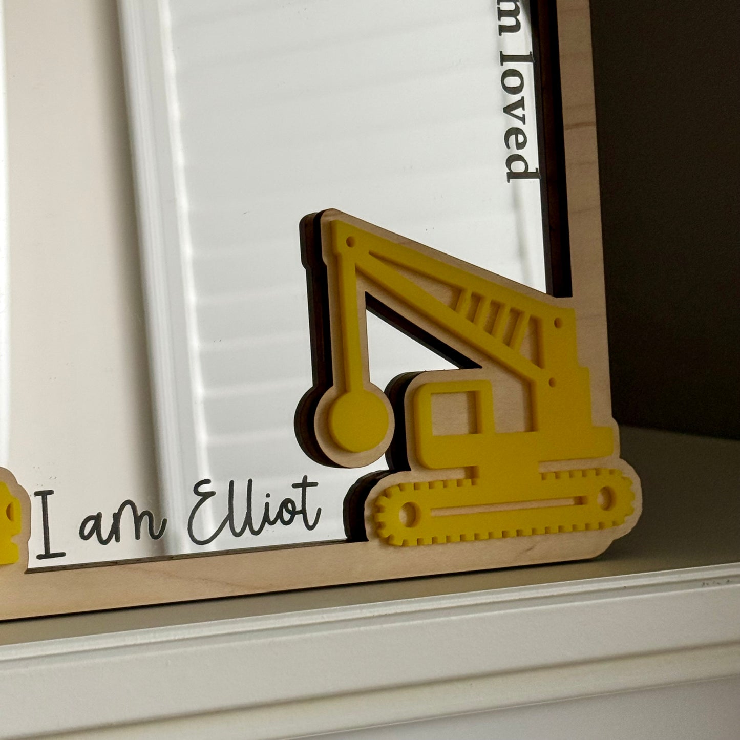 Personalised Affirmation Mirror with Construction Design for Child’s Bedroom