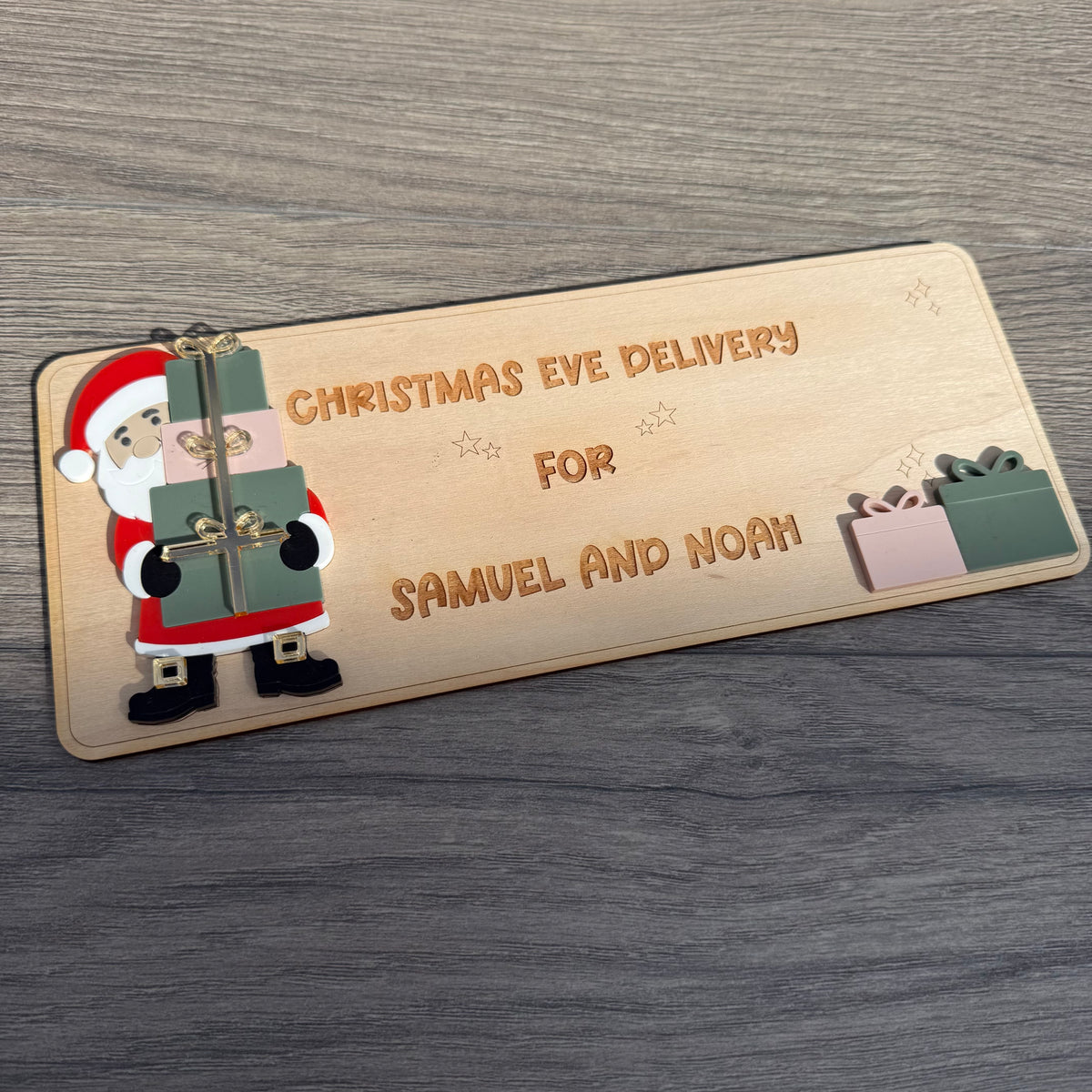 Personalised Christmas Eve Box Plaque | Acrylic Peeking Santa Sign | Custom December Box Decoration |