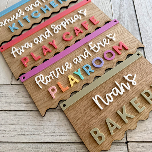 Personalised Playroom Sign | Kids Pretend Play Sign | Play Kitchen Sign | Custom Bakery Market Cafe Library Sign | Nursery Playroom Decor
