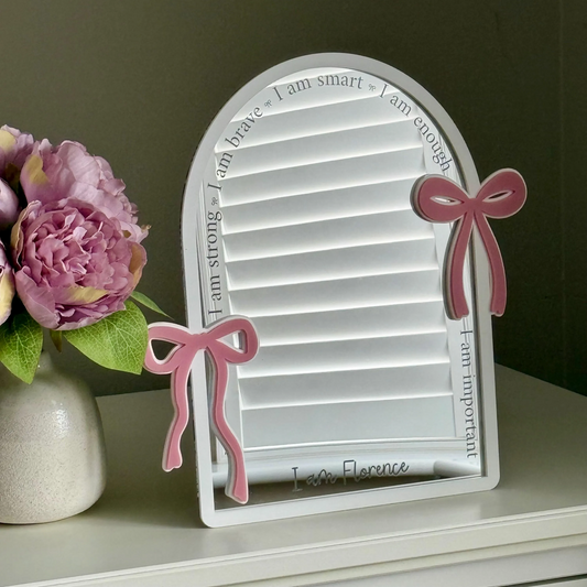 Personalised Affirmation Arched Mirror with Bow Design for Child’s Bedroom