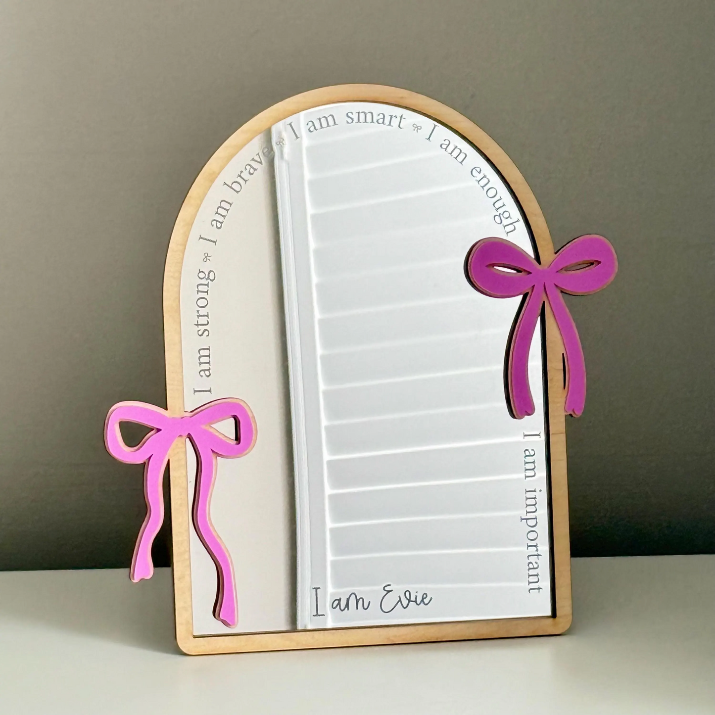 Personalised Affirmation Arched Mirror with Bow Design for Child’s Bedroom