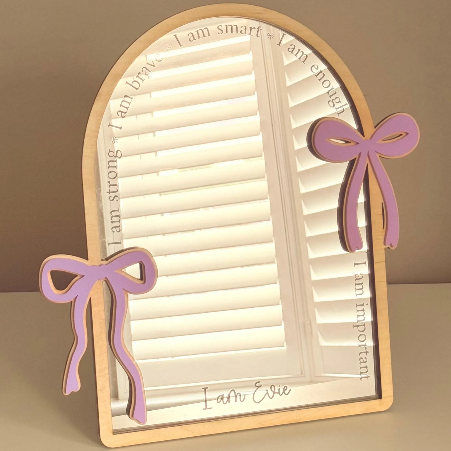Personalised Affirmation Arched Mirror with Bow Design for Child’s Bedroom