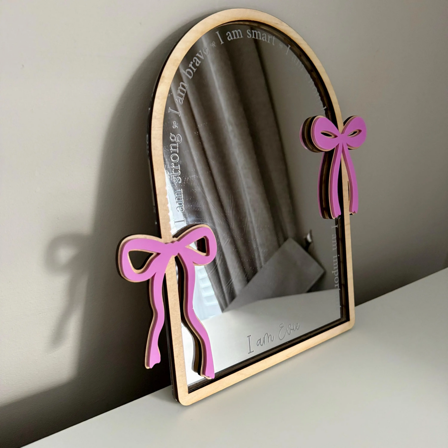 Personalised Affirmation Arched Mirror with Bow Design for Child’s Bedroom