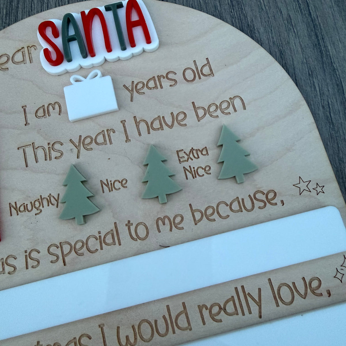 Personalised Dear Santa with Sleigh Board| Maple Wood with Reusable White Board | Letter to Santa