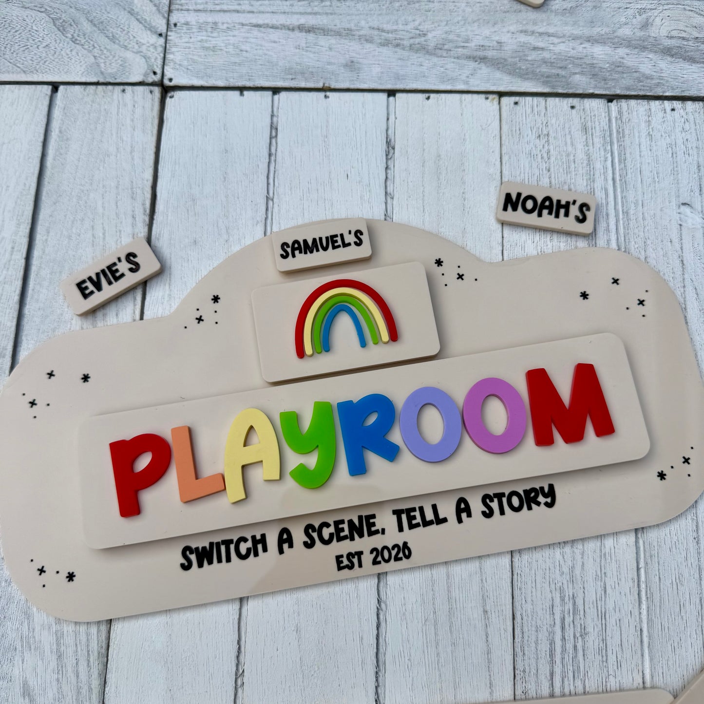 Personalised Pretend Play Switch A Scene Starter Pack | Role Play Sign with Interchangeable Scenarios