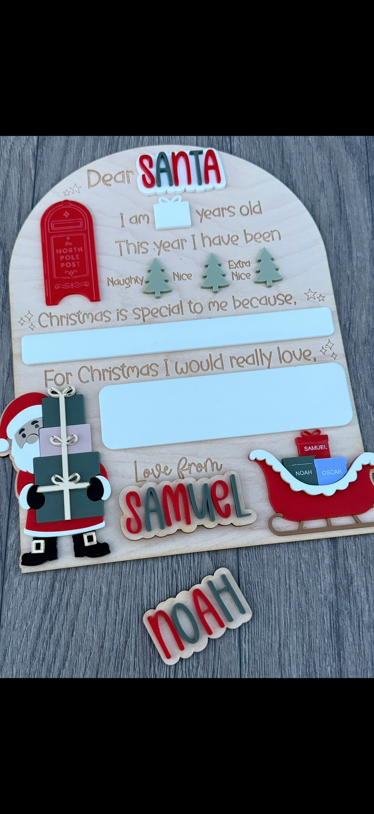 Personalised Dear Santa with Sleigh Board| Maple Wood with Reusable White Board | Letter to Santa