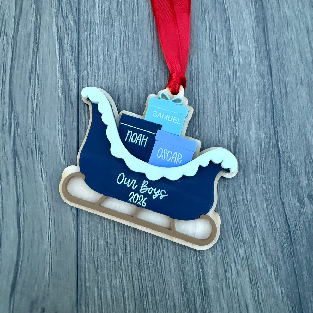 Personalised Family Christmas Sleigh Decoration | Custom Name Present Sleigh | Family Keepsake Gift |