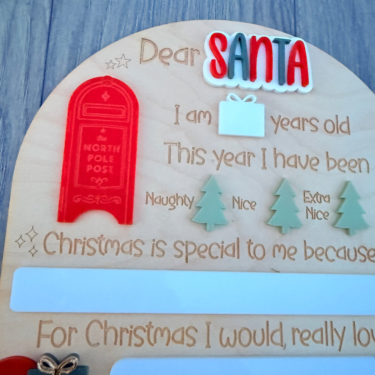 Personalised Dear Santa with Sleigh Board| Maple Wood with Reusable White Board | Letter to Santa