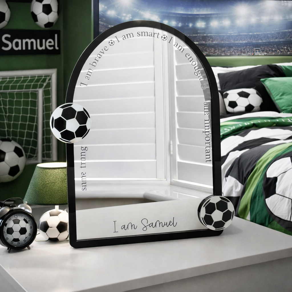 Personalised Affirmation Mirror with Football Design for Child’s Bedroom