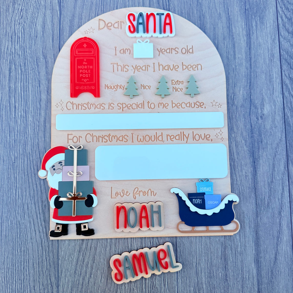 Personalised Dear Santa with Sleigh Board| Maple Wood with Reusable White Board | Letter to Santa