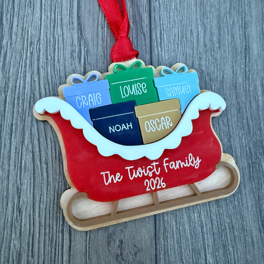 Personalised Family Christmas Sleigh Decoration | Custom Name Present Sleigh | Family Keepsake Gift |